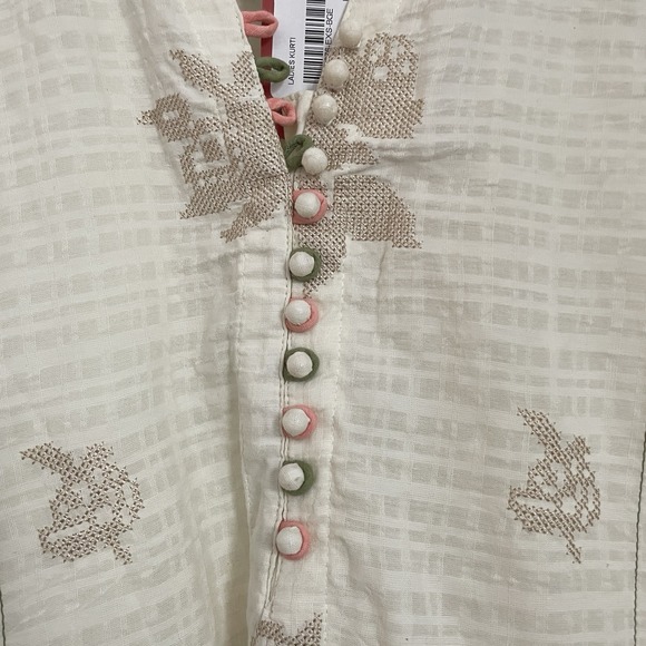 J. Junaid Jamshed Ladies Kurti XS Beige Cotton Cross Stitch Embroidered Boho NWT - Picture 5 of 16